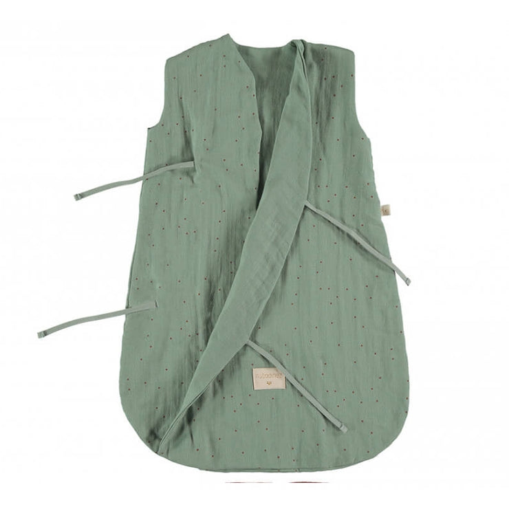 NOBODINOZ - Dreamy sleeping bag - Toffee Sweet Dots / Eden Green - Organic cotton - Open