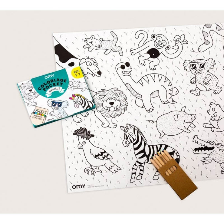OMY DESIGN & PLAY - Pocket colouring sheet - Animals - Scene