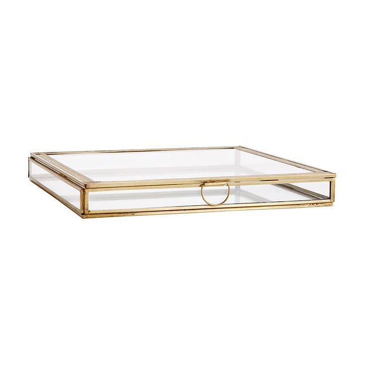 MADAM STOLTZ - Large and flat jewellery box in glas in golden metal