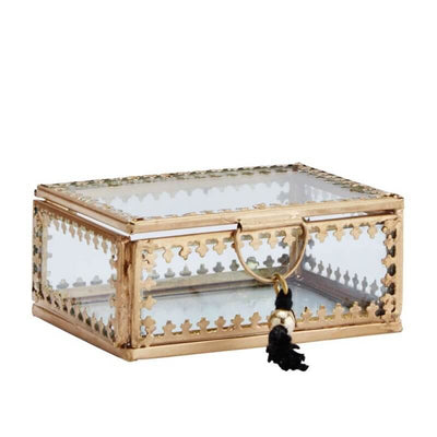 MADAM STOLTZ - Small jewellery box in golden metal and glass with bohemian style