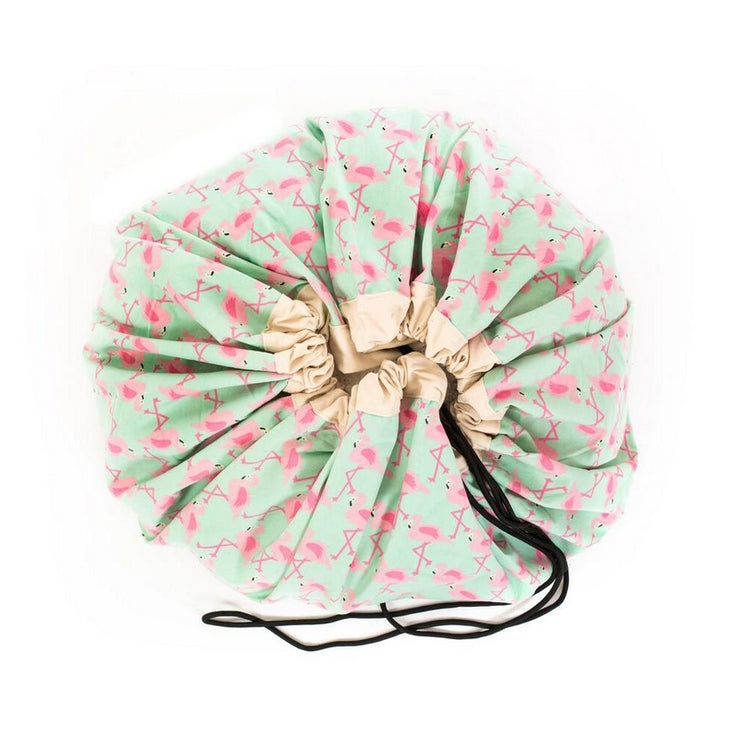 PLAY & GO - Pink flamingos toy storage bag - Closed