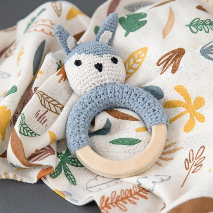 Light blue rabbit baby rattle