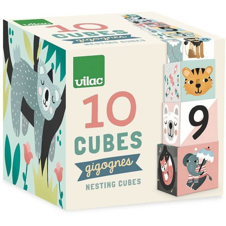 Vilac - Nesting cubes with animal illustrations - French Blossom